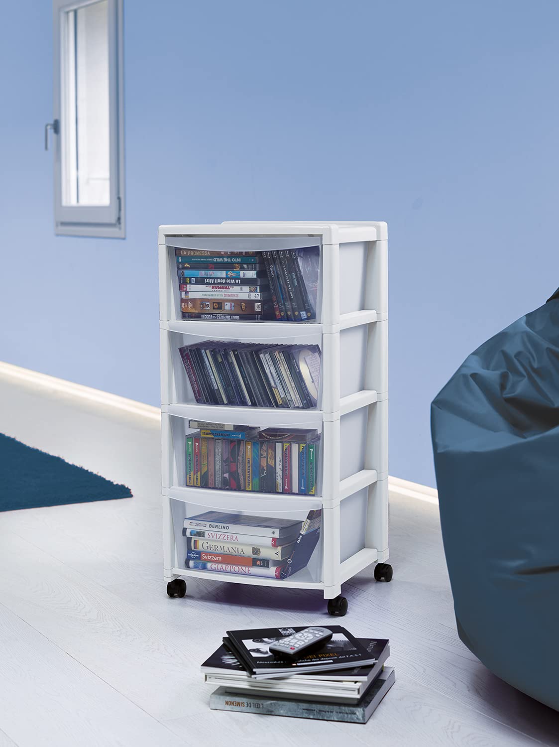 Stefanplast Cassettiera Libera 4 Cassetti Bca, 40 x 40 x 80 cm, Bianco Opaco
