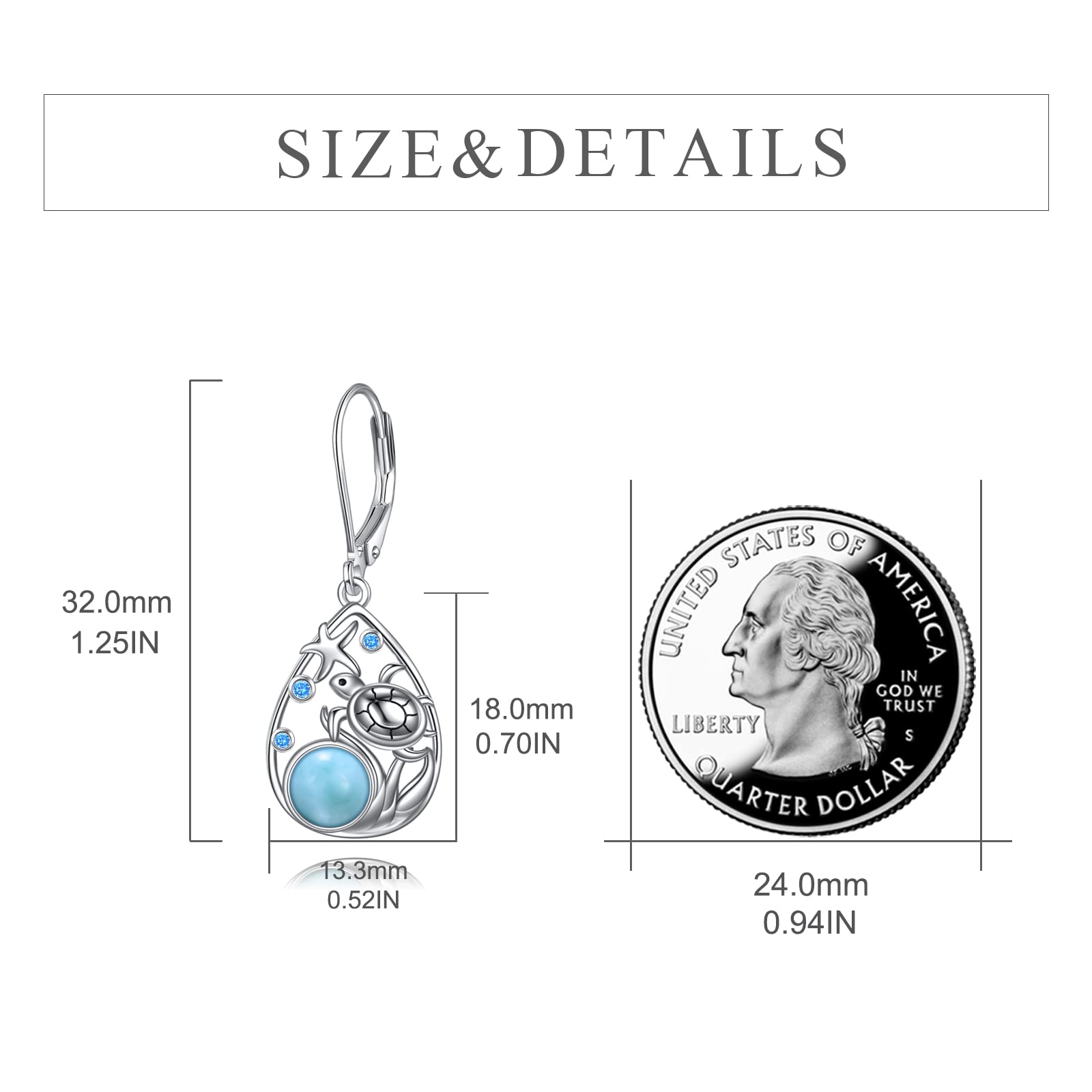 POPLYKE Larimar Schildkröte Strand Ohrringe für Frauen Sterling Silber Käfig filigran baumeln Tropfen Ohrringe für Mädchen