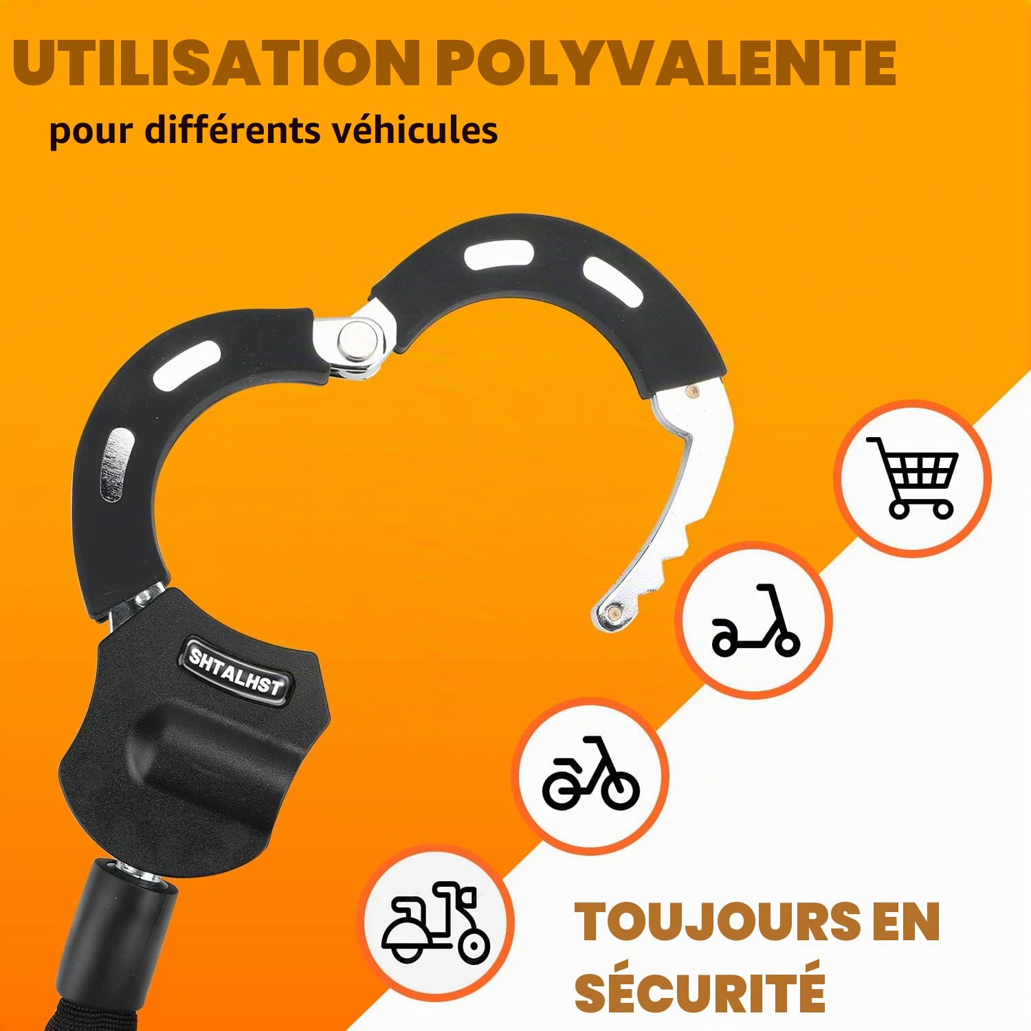Antivol Trotinette Electrique,Cadenas Trotinette Electrique, Verrou de Menotte Pour Scooter électrique, Idéal Pour Les Vélos, Trottinettes, Poussettes, Portail, Clôture, Etc