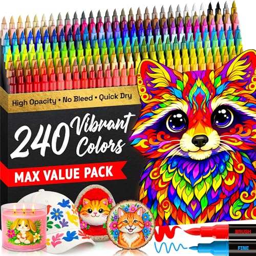 Image of ARTISTRO 240 Acrylic Paint Markers - Paint Pens for Drawing - For Fabric, Rock, Glass, Wood, Molds - Arts & Crafts Gift for Adults, Teens, Kids, Classroom Must Haves & School Supplies