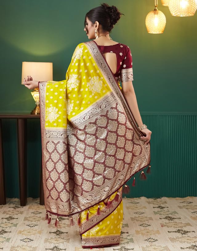 Image of SIRIL Women's Banarasi Silk Saree Jacquard Weaving Sari With Unstitched Blouse Piece