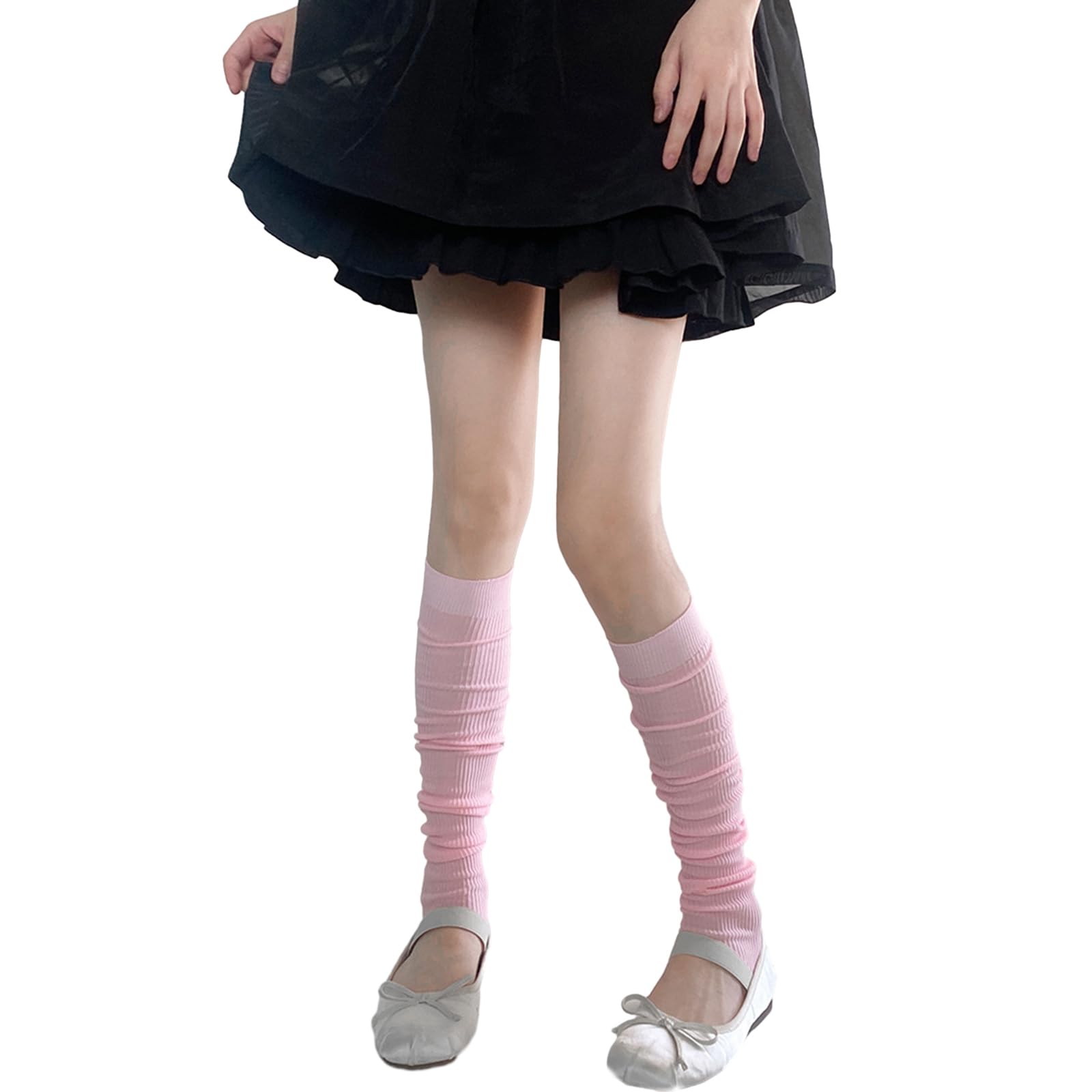 QUEENYARD Women's Long Leg Socks Solid Color Stirrup Leg Warmers Over the Knee Leg Warmers Loose Socks Cotton Ankle Heap Socks