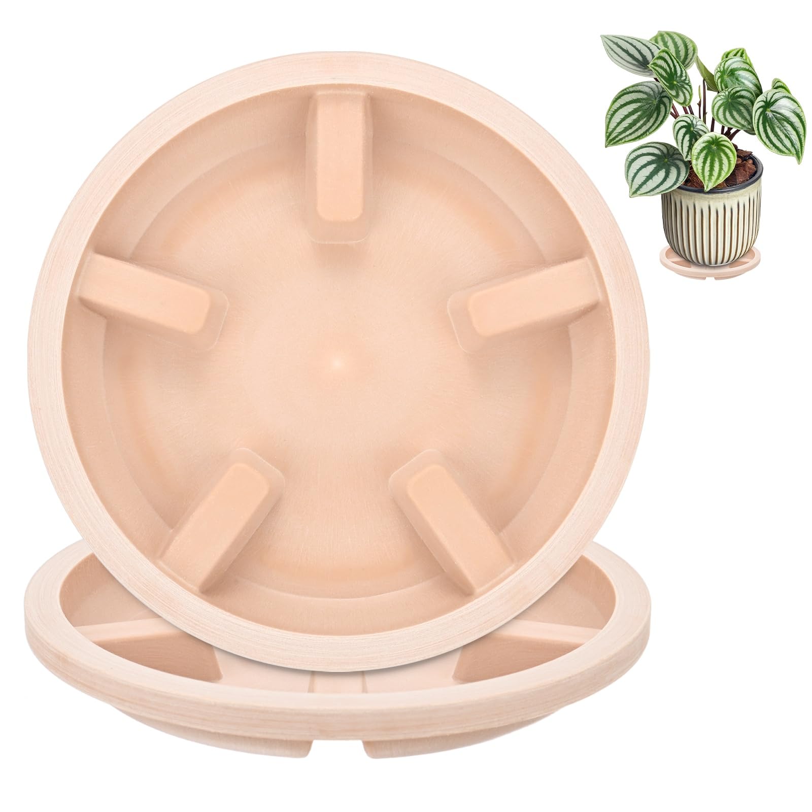 M METERXITY 2-Pack Plant Saucers 5 inch Resin for Indoor/Outdoor White