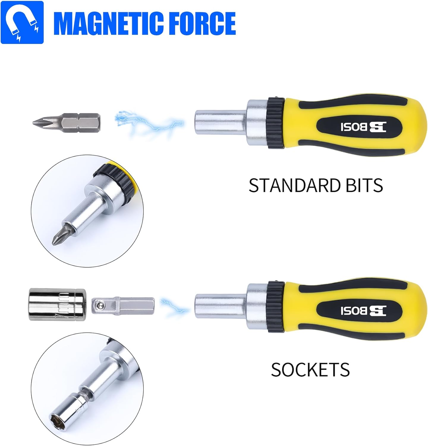 BOSI TOOLS Ratchet Screwdriver Set 41 Pieces Socket Set Magnetic Screwdriver Bit Set with Ratchet Handles & Storage Box Household Repair Kit for Bike Electronic Projects