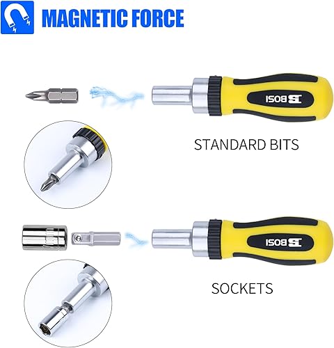 Miniatura 4 de BOSI TOOLS - Juego de destornilladores de trinquete de 41 piezas, juego de puntas de destornillador magnético con asas de trinquete y caja