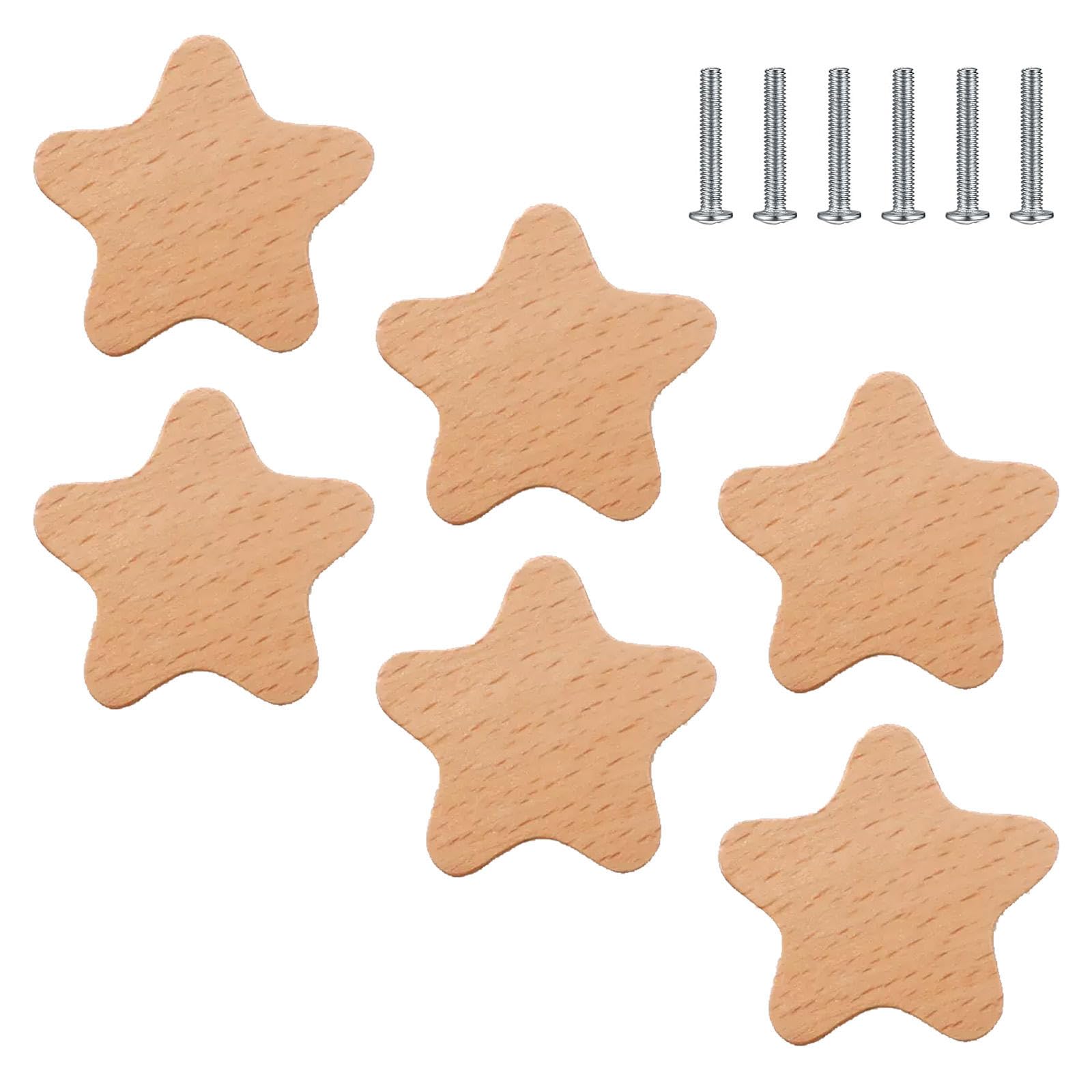 Jolan 6 Pcs Cupboard Handles,Drawer Handles,Stars/Moon/Clouds/Peach Heart Furniture Handles Knobs,Cabinet Wooden Door Pulls Handles,with Screws,Easy to Install,Star