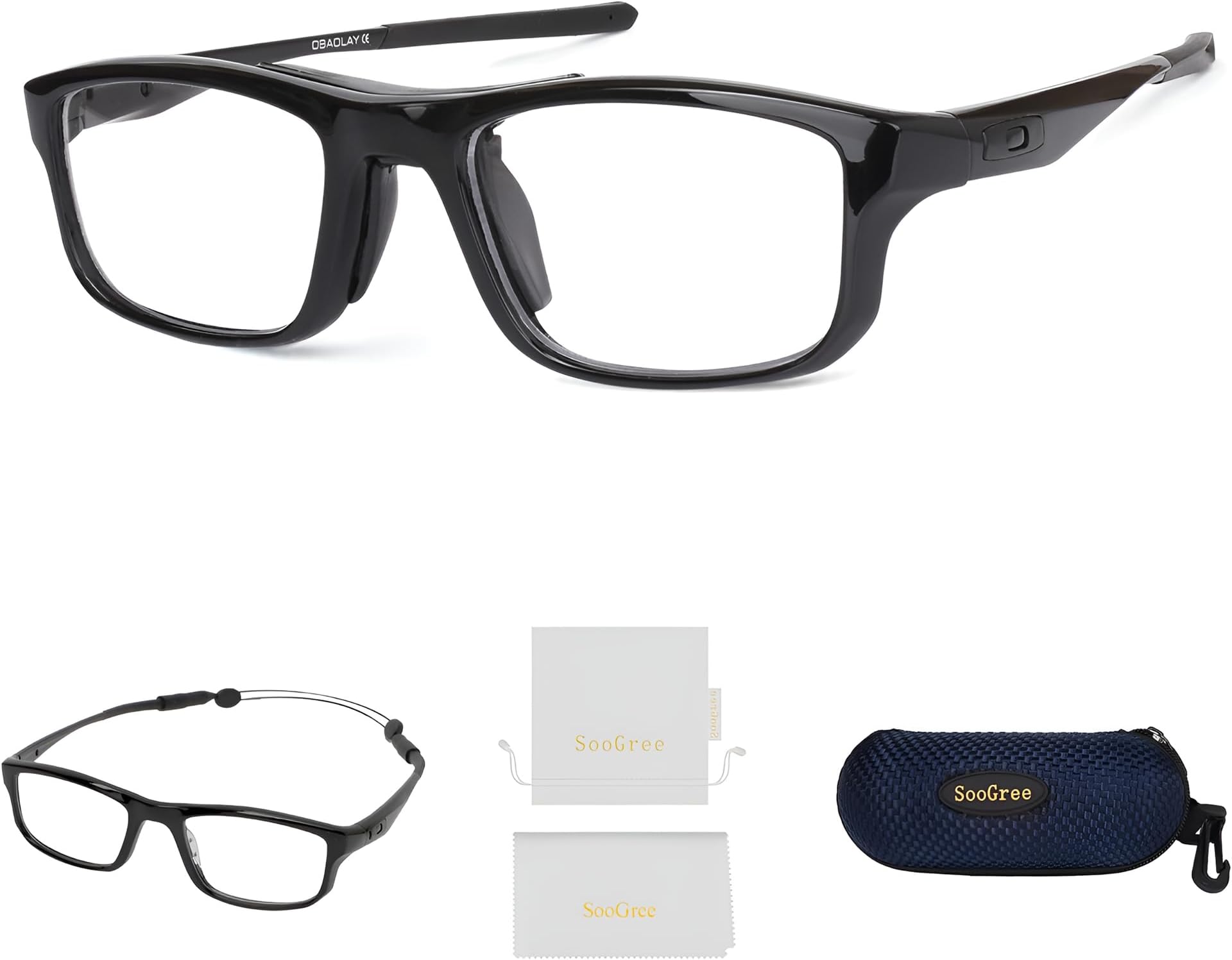 SooGree Sports Goggles Glasses Football Soccer Safety Glasses Goggles Adjustable Strap Interchangeable Temples for Men Youth