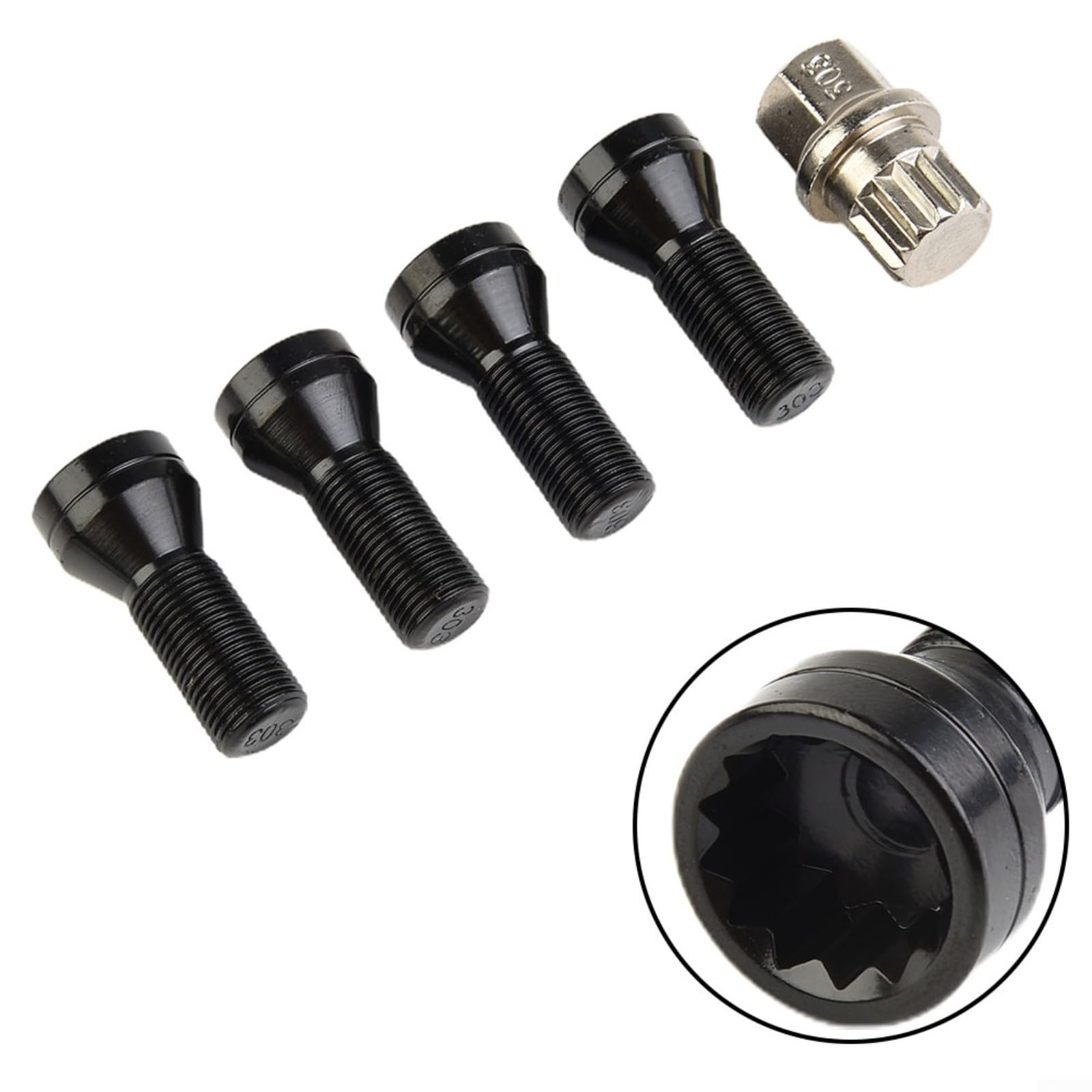 for MINI Wheel Locking Bolts Set Wheel Locking Bolts,Black Alloy Lug Nuts with Key for Various Models R50 R56 F55 F56 R57 F57 R58 R59 R55(M14*1.25)