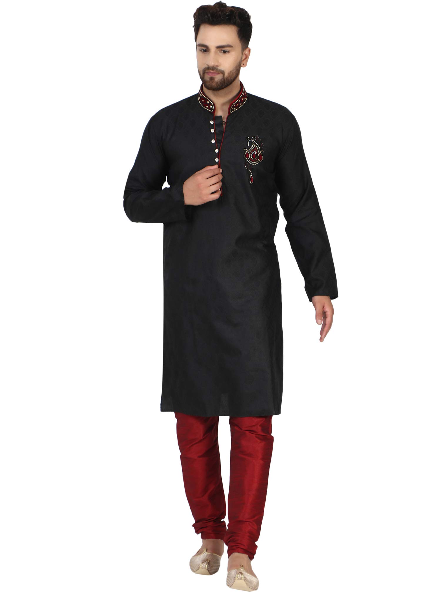 SKAVIJMen's Jacquard Silk Regular Kurta Pajama Party Dress Set