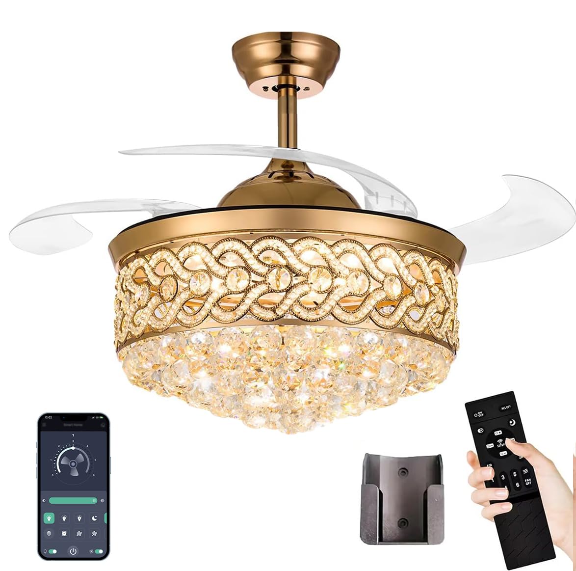 Lightree 48 Inch Chandelier Crystal Ceiling Fan