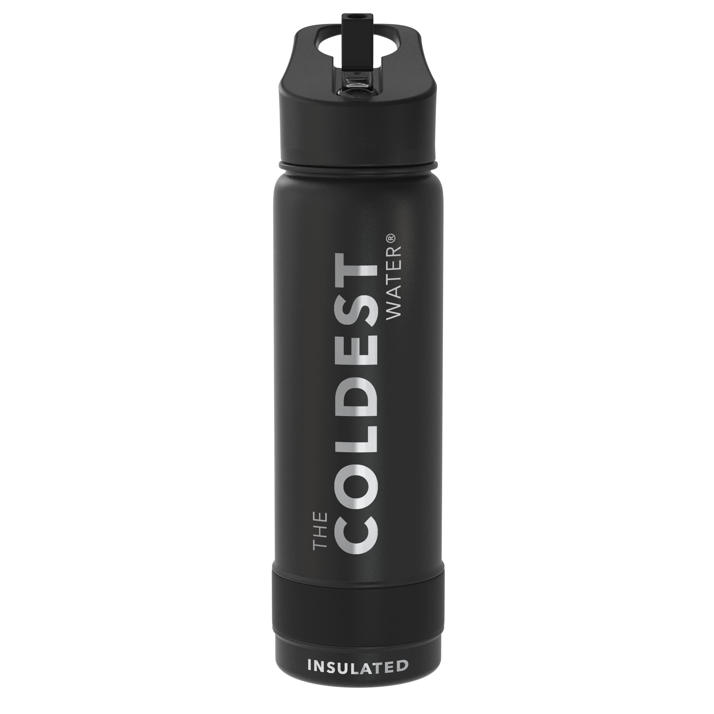 Coldest Insulated Water Bottle with Straw Lid - Stainless Steel Metal Insulated Bottle for Men & Women (Stealth Black, 24 oz)