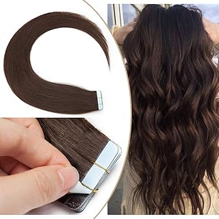 35cm Extension Capelli Veri Adesive Riutilizzabili - 20 Fasce * 2g #02 Marrone Scuro - 100% Remy Capelli Umani Tape in