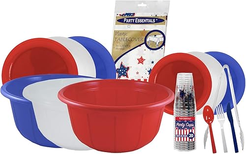 Miniatura 4 de Party Essentials Surtido patriótico platos desechables de plástico duro para fiestas, rojotransparenteazul, 9 pulgadas, 12 unidades