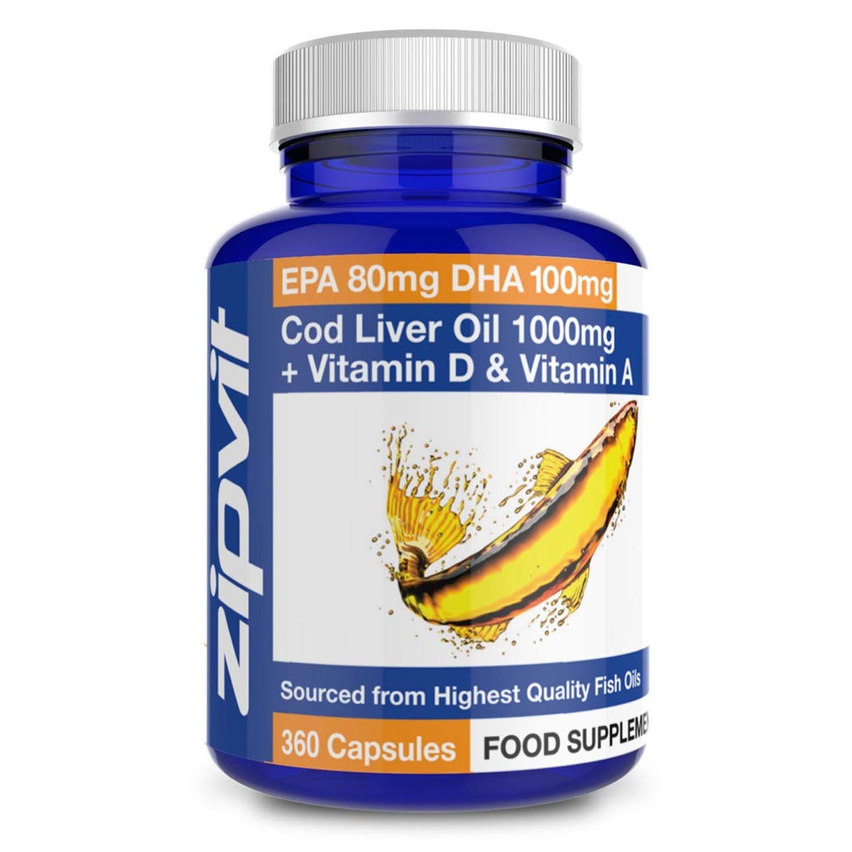 Cod Liver Oil 1000mg, 360 Capsules of High Strength Fish Oil, Rich in