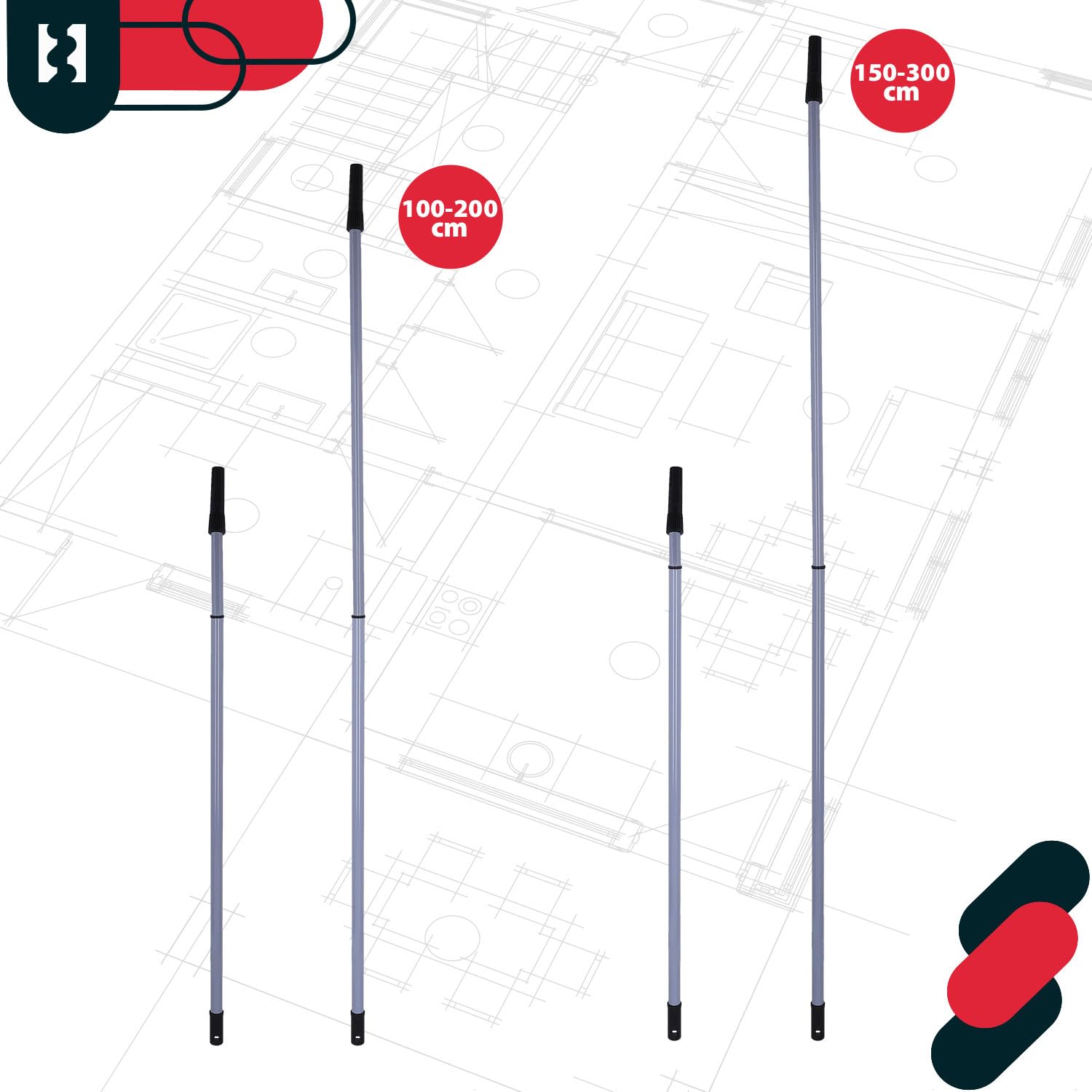 KOTARBAU® Palo Mango telescópico de Acero, Palo Extensible de 150 a 300 cm, Mango para Rodillo de Pintura, Barra telescópica, Amarillo