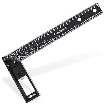Precision Multi-Angle Measuring Ruler,10-90 Combination Framing Square with Marking Holes, Anti-Drop Right Angle Ruler for Woodworking & EngineeringMetric, Black