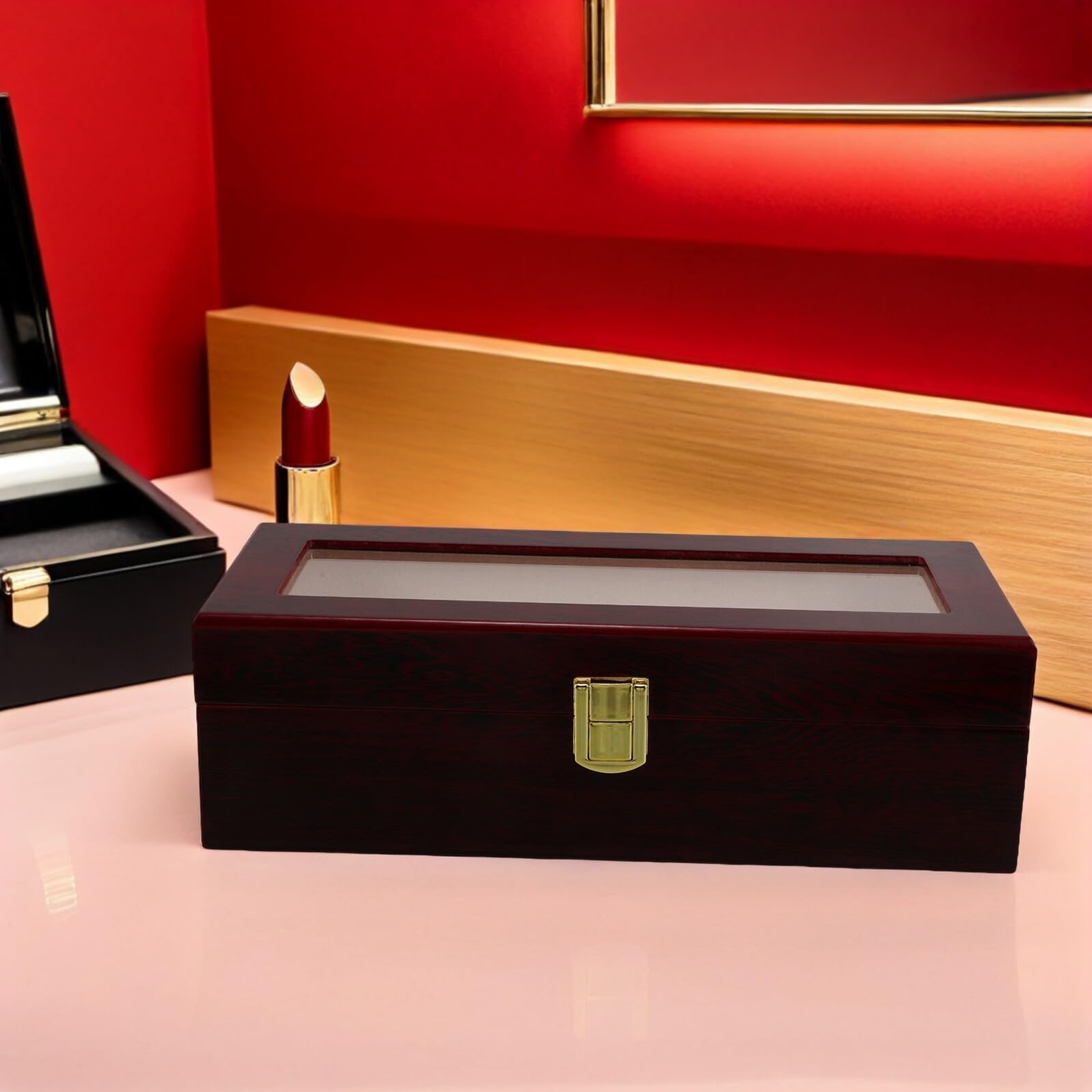 ifundom Caja de Reloj para Hombre de Madera Lacada Estuche Portátil con Compartimentos Organizador de Relojes para Viajes y Hogar Caja de Almacenamiento de Relojes