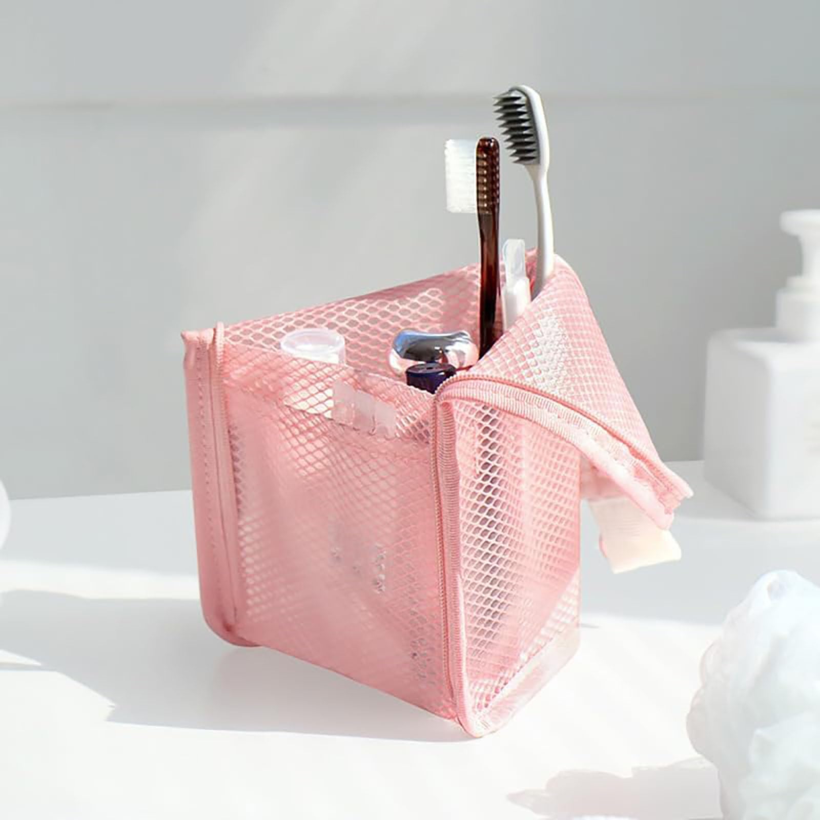 Neceser de pie portátil de malla EVA, organizador de cosméticos independiente, impermeable, plegable, transparente, para viajes, almacenamiento de cepillos de dientes de baño
