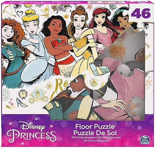 Disney Princess, 46-Piece Jigsaw Floor Puzzle Royal Courage Merida Cinderella Moana Belle Ariel Jasmine, for Kids Ages 4 and up