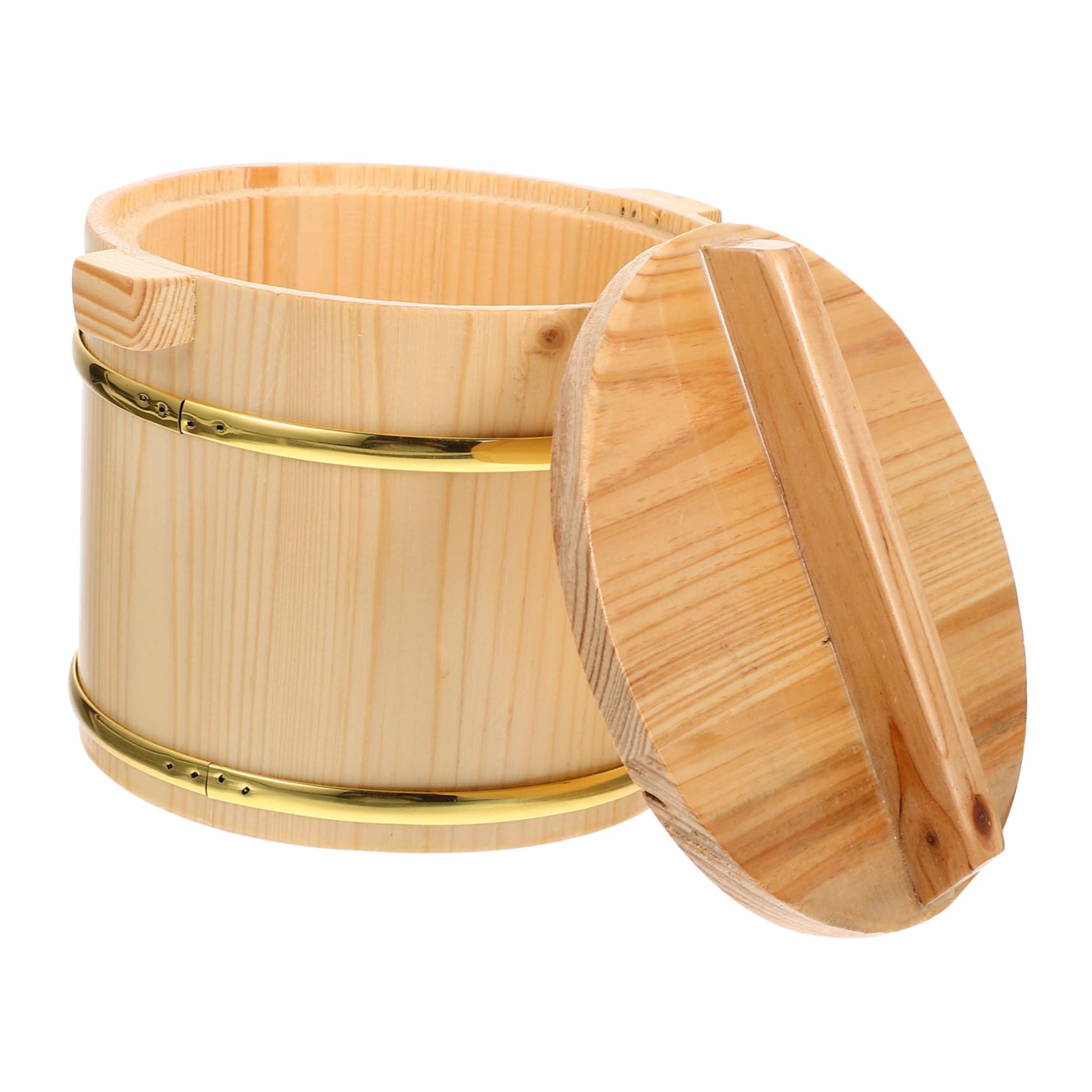 LABRIMP Secchiello in Legno Rotondo Color Kaki per Mescolare Riso Sushi Coperchio, Contenitore per Decorazioni Desktop e Food Photo Props