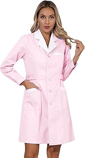 Hedmy Women Lab Coat Long Sleeve Medical Coat Dress Uniform Hospital Nurse Doctor Scrub Dress Pink Peaked Lapel Medium