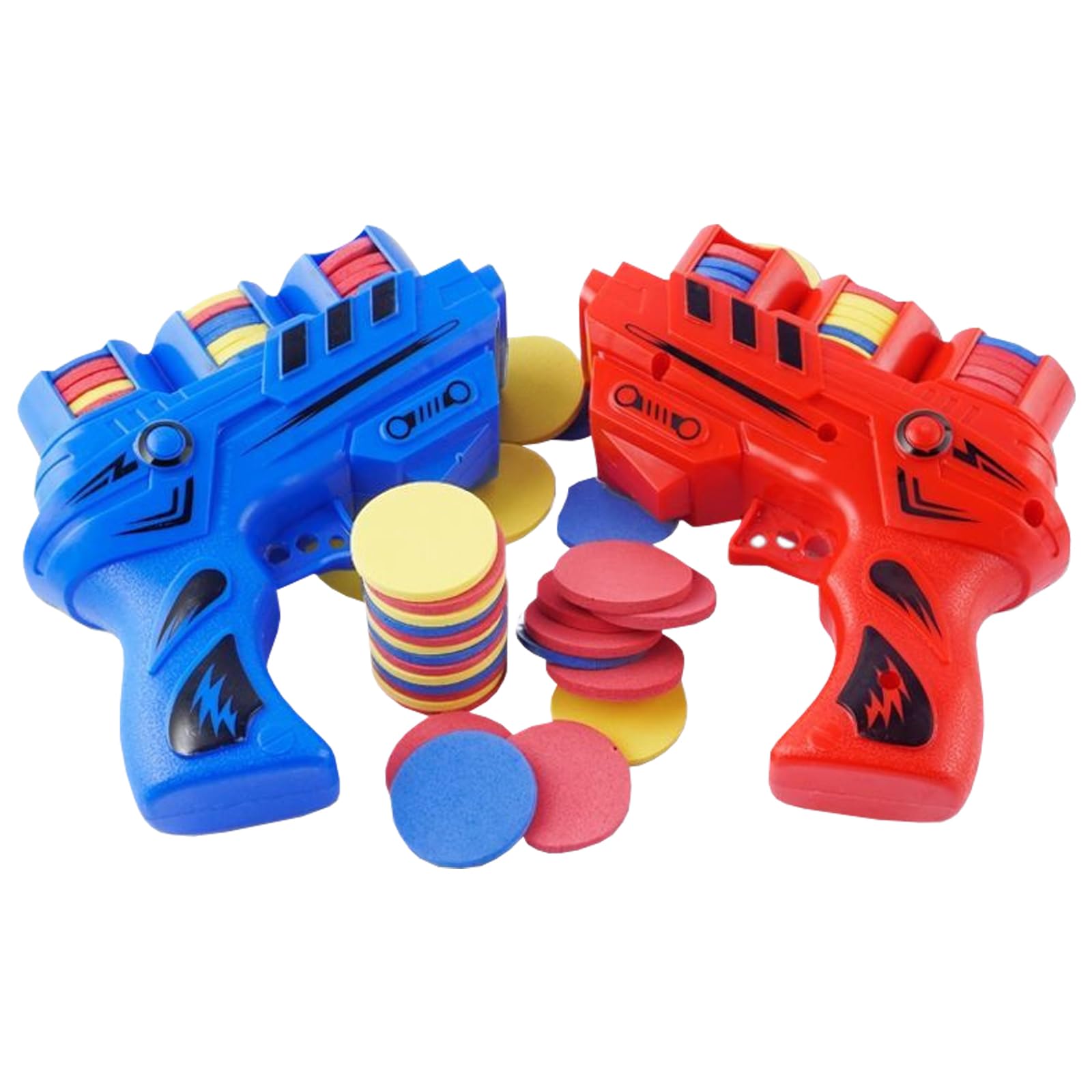 2PCS Foam DiscLauncher, Disc Launcher, Continuous Shooting Flying Disc Launcher, Soft Gun and 50 Flying Discs for Children to Play Outdoors (Red and Blue)