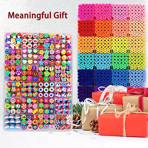 Joicee 2 Boxes Clay Beads For Bracelets Making, Fruit Flower Polymer Clay Beads Charms With 24 Colors Flat Round Heishi Spacer Beads Kit For Diy Craft Necklace Jewelry Gift For Women Girls #TOP7
