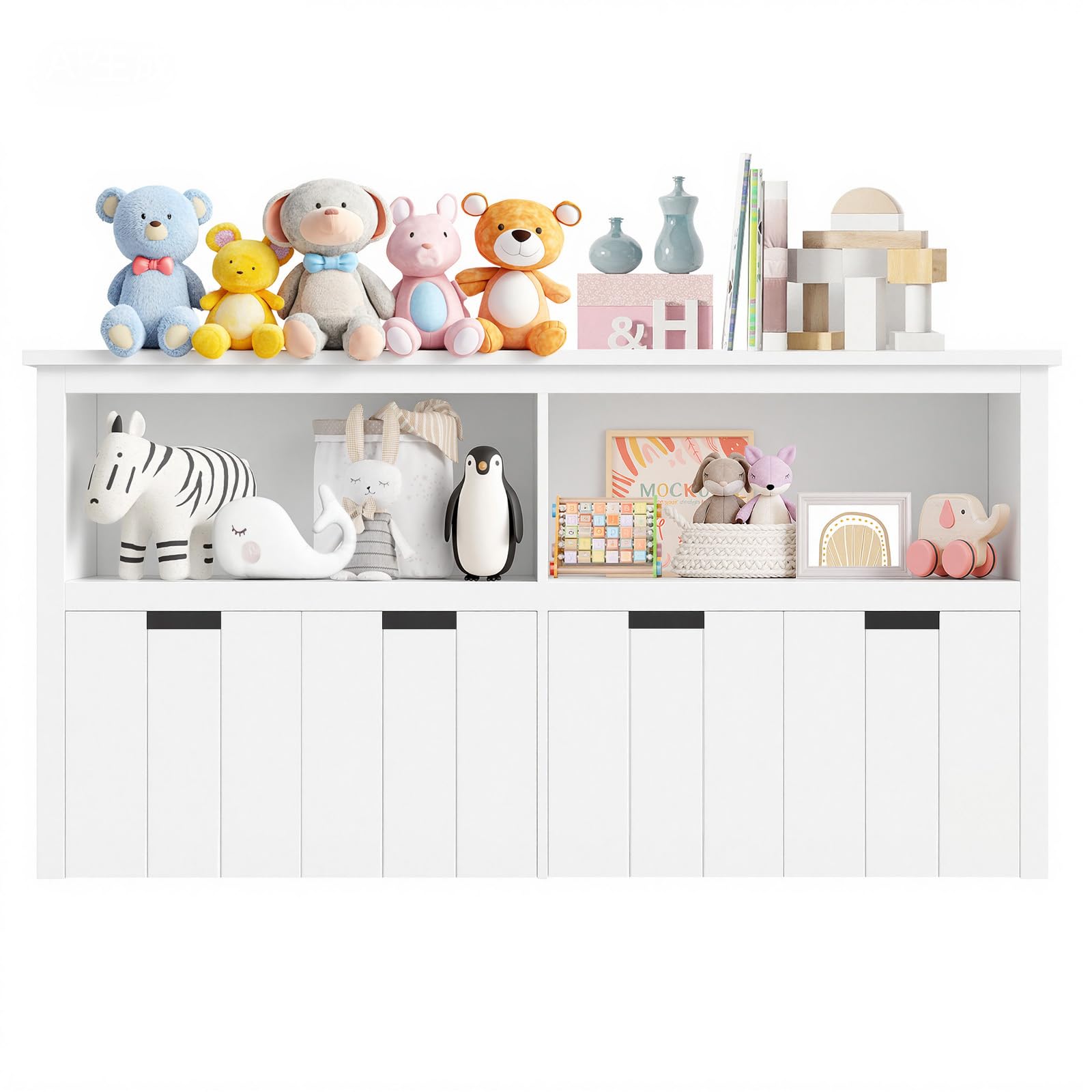 Panana Kids Bookshelf and Toy Storage Organizer,2 Open Shelves,4 Drawers with Wheels,Toy Storage Organise for Kids Room,Nursery,Bedroom,Playroom