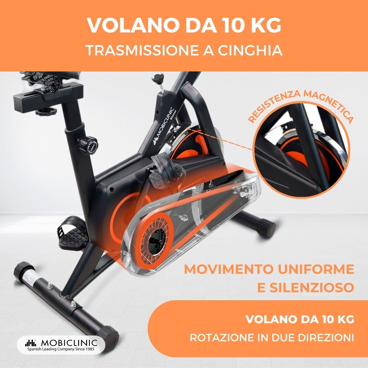 Mobiclinic® fitness, Cyclette da casa, Volano 10 kg, Resistenza regolabile, Makalu, Completamente, Display lcd, Marchio europeo, Cardiofrequenzimetro, Porta cellulare