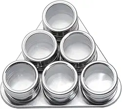 Porta Temperos Condimentos Inox Magnético 6 Potes Com Imã