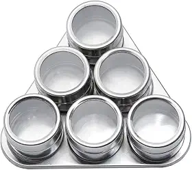 Porta Temperos Condimentos Inox Magnético 6 Potes Com Imã