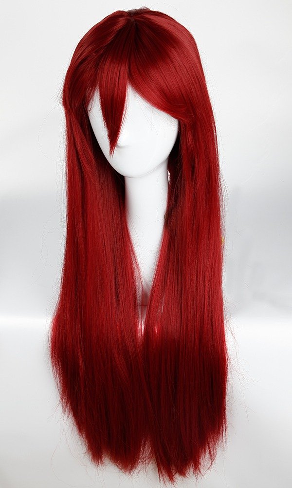 S-noilite Full Wigs 32"(80cm) Long Straight Wine Red Cosplay Wig Short Bang Style
