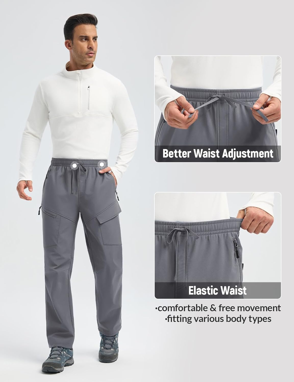 baleaf Men's Fleece Lined Hiking Cargo Pants Softshell Water Resistant Snow Thermal Pants Winter Insulate with Zipper Pocket - Image 5