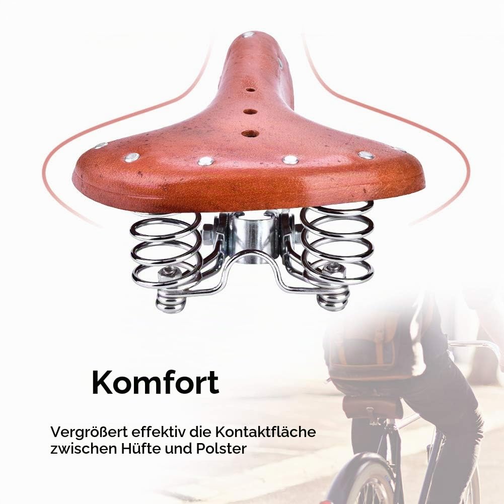 Greensen Fahrradsattel Federsattel Fahrradsattelkissen aus PU Leder, Fahrradsitz Stahlgestell Schraubenfeder, Rindsleder Cityradsättel Sitzkissen für Mountainbike Rennrad