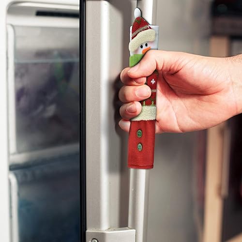 Miniatura 6 de Alcoon - Juego de 3 fundas navideñas para manijas de puerta de refrigerador con muñeco de nieve para refrigerador, microondas, horno, lavavajillas,