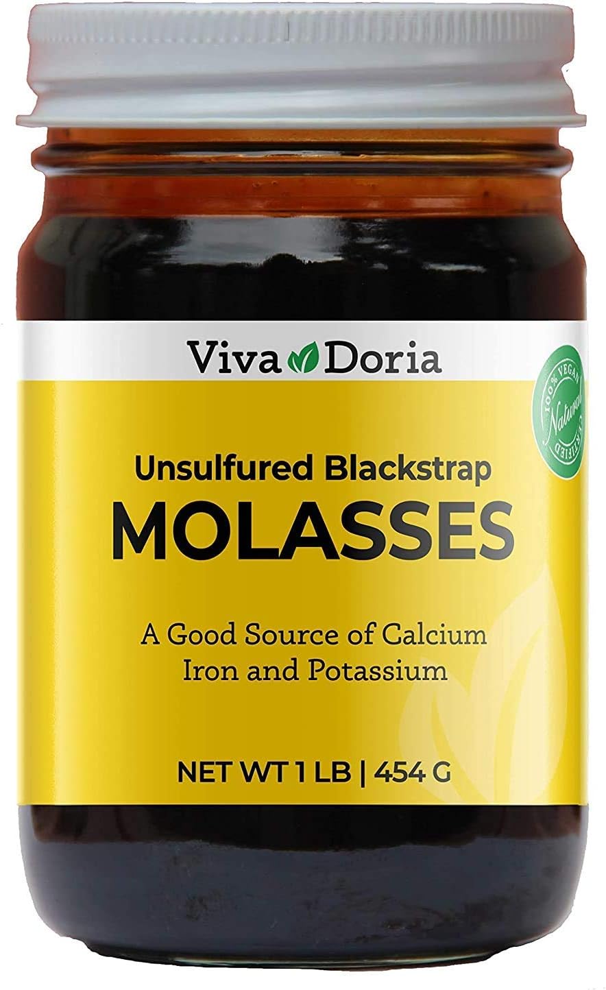 Viva Doria Natural Unsulfured Blackstrap Molasses, 1 lb Glass Jar (Pack of 1)