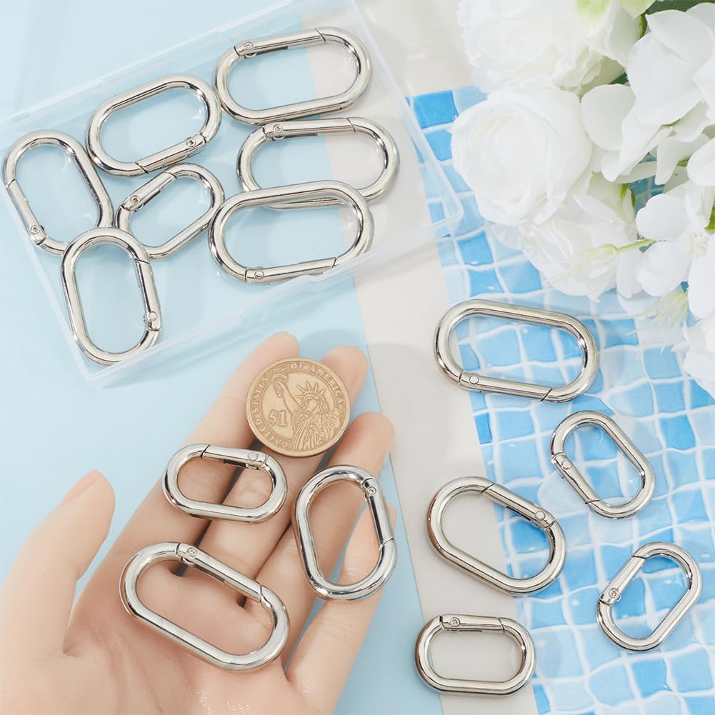 1 Box 18Pcs 3 Sizes Spring Oval Ring Clasp Carabiner Keychain Clip Alloy Silver Smooth Open Keyring Buckle Small Gate Rings for Purse Jewelry Making Bags Keychain Lanyard Supplies DIY Craft - Image 3