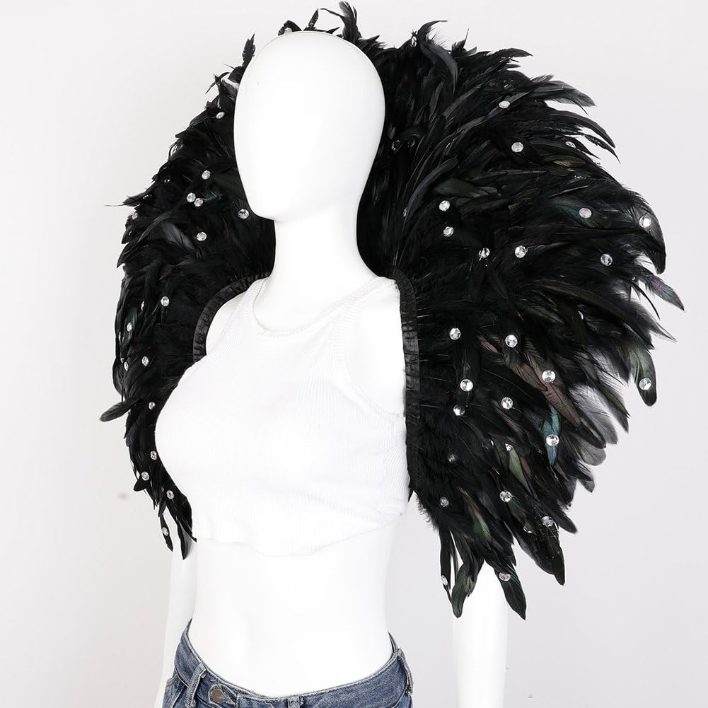 Mantella con Piume E per, Mantello con Piume E Spalle, Accessorio per Costume di Carnevale E Halloween, Abito Spettacolo per Feste in Maschera
