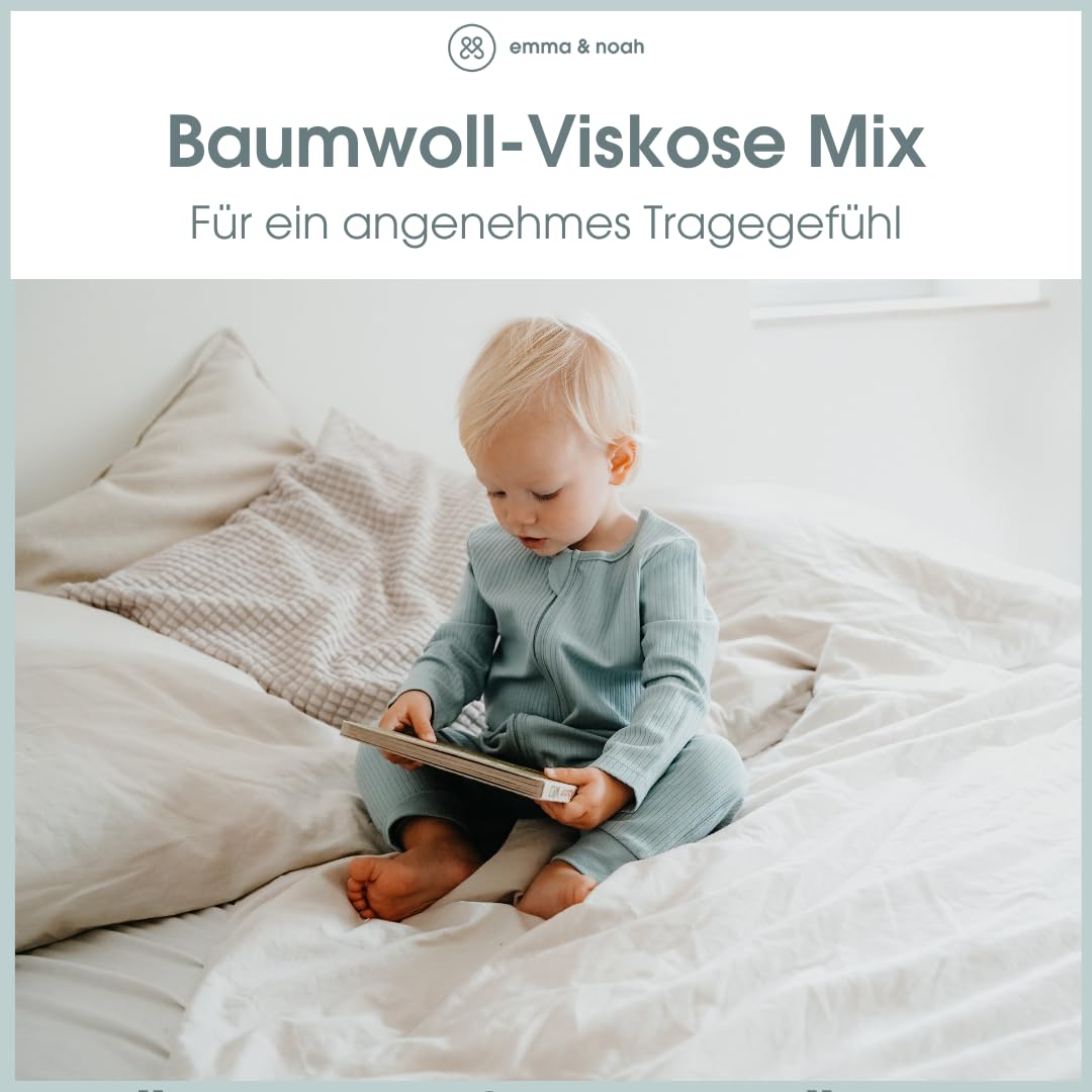 emma & noah Baby Schlafanzug, Weicher & Atmungsaktiver Strampler für Neugeborene, Oeko-TEX Zertifiziert, Langarm Pyjama mit Reißverschluss für Jungen & Mädchen, Ohne Füße