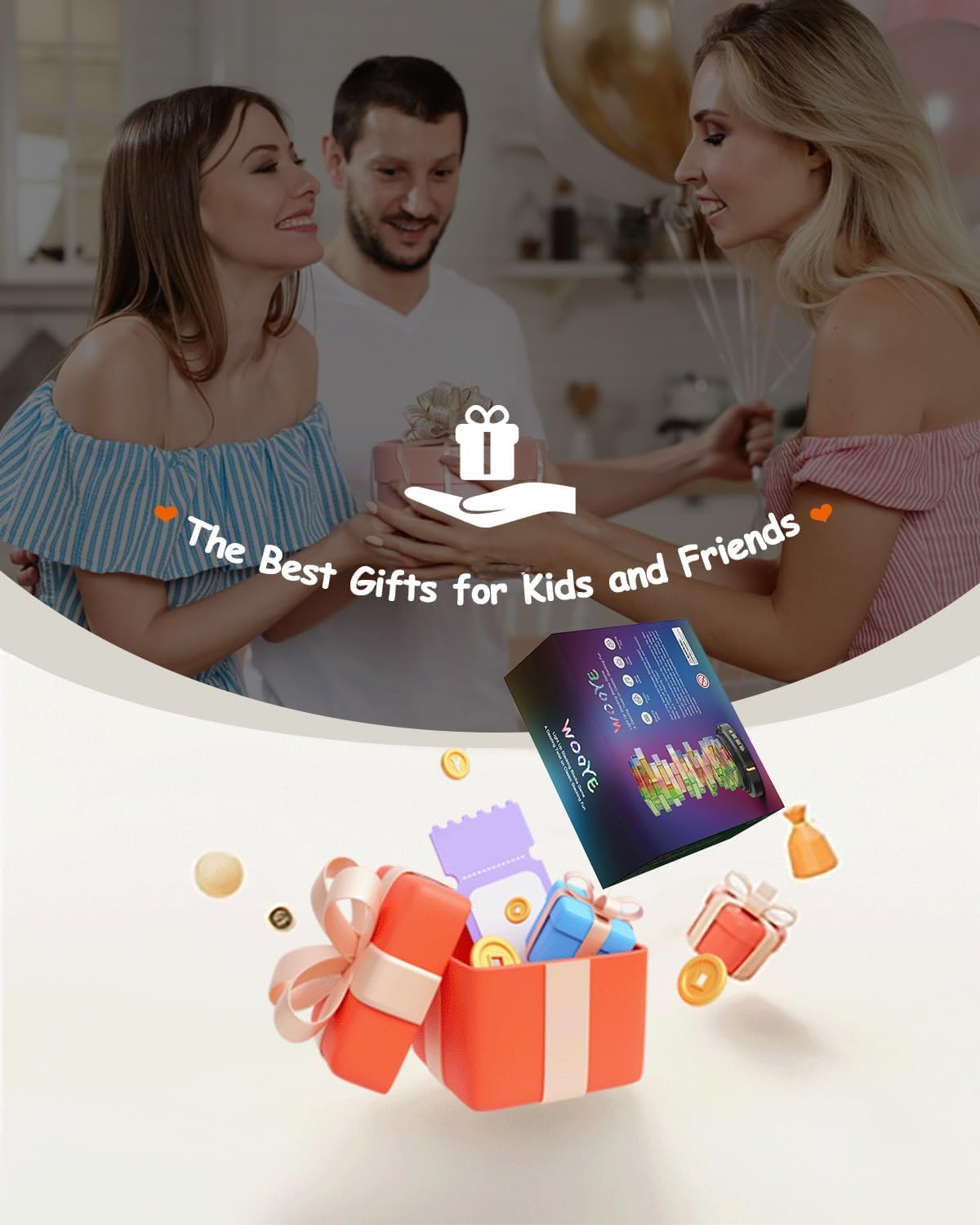 Glow in the Dark Tumbling Tower Game, Rotatable Base and Pickup RGB Lights, Acrylic Block, Stacking and Balance Fun for Kids and Adults, Indoor Board Game for Family Game Night & Party Fun, Ages 6+