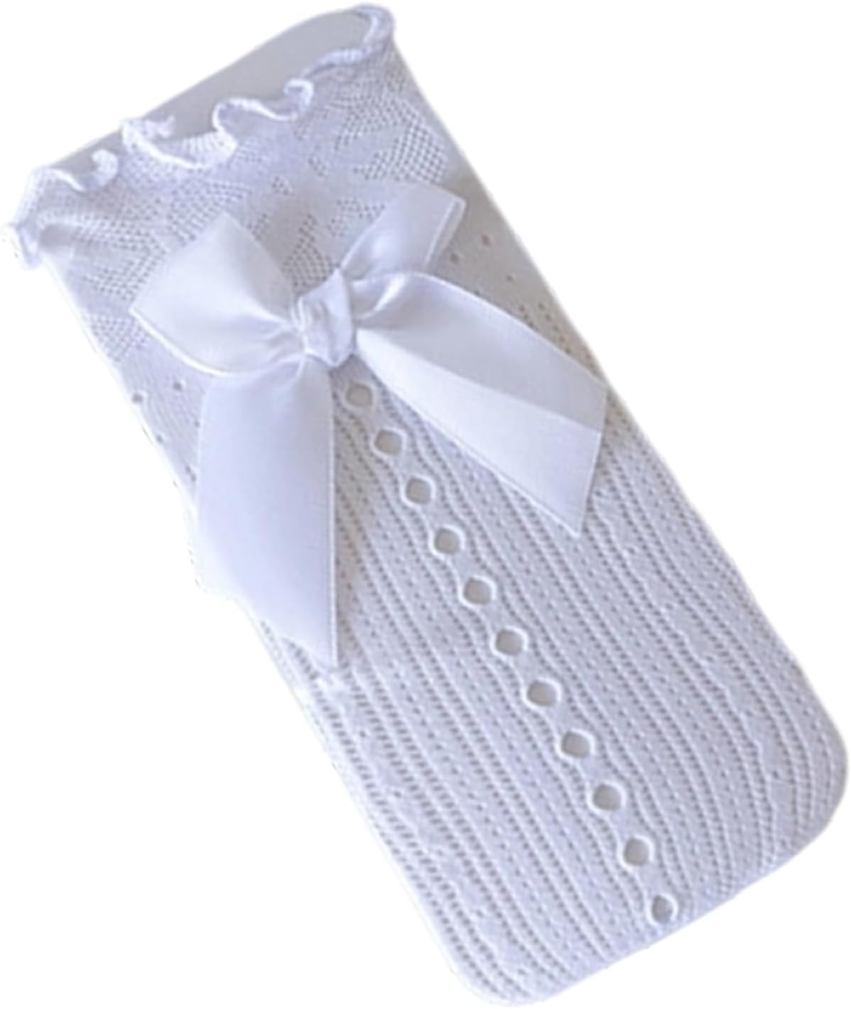 Breathable Middle Calf Socks For Girls Ruffle Trim Bowknot Accents Soft Casual Party Wear Lace Knee Length Stockings