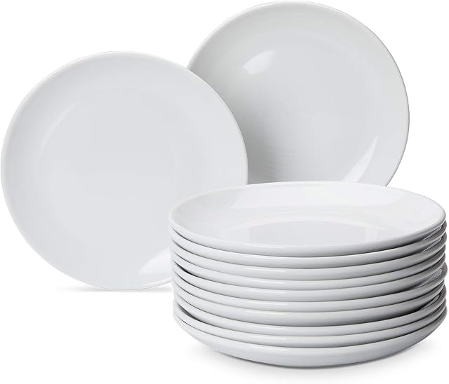 Amazon Commercial Dinner Plate Set, 12-Piece Porcelain, 22.86 cm wide, White