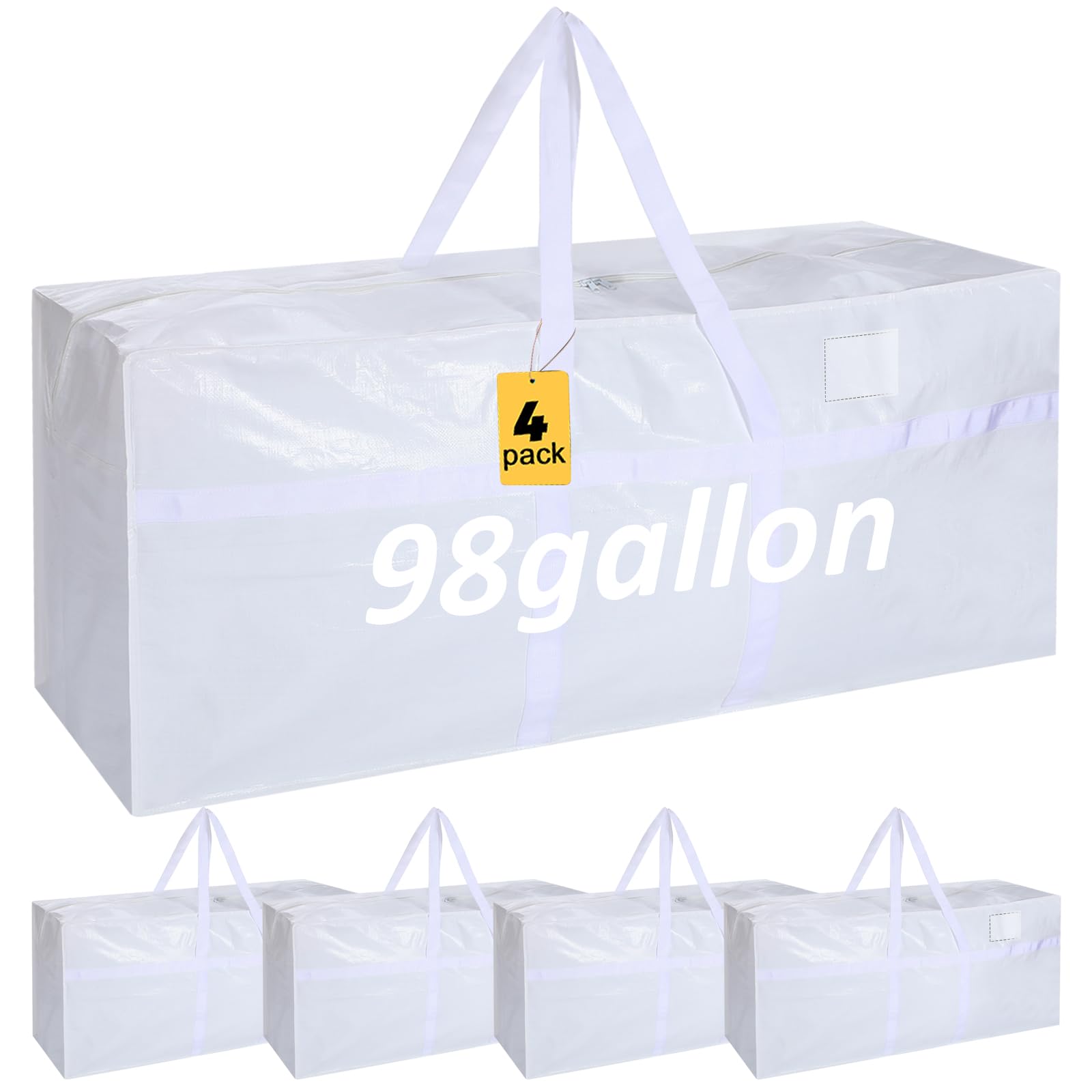 Windyun 4 Pack 98 Gallon Extra Large Moving Bags XXL Heavy Duty Storage Bag with Strong Zipper Handle