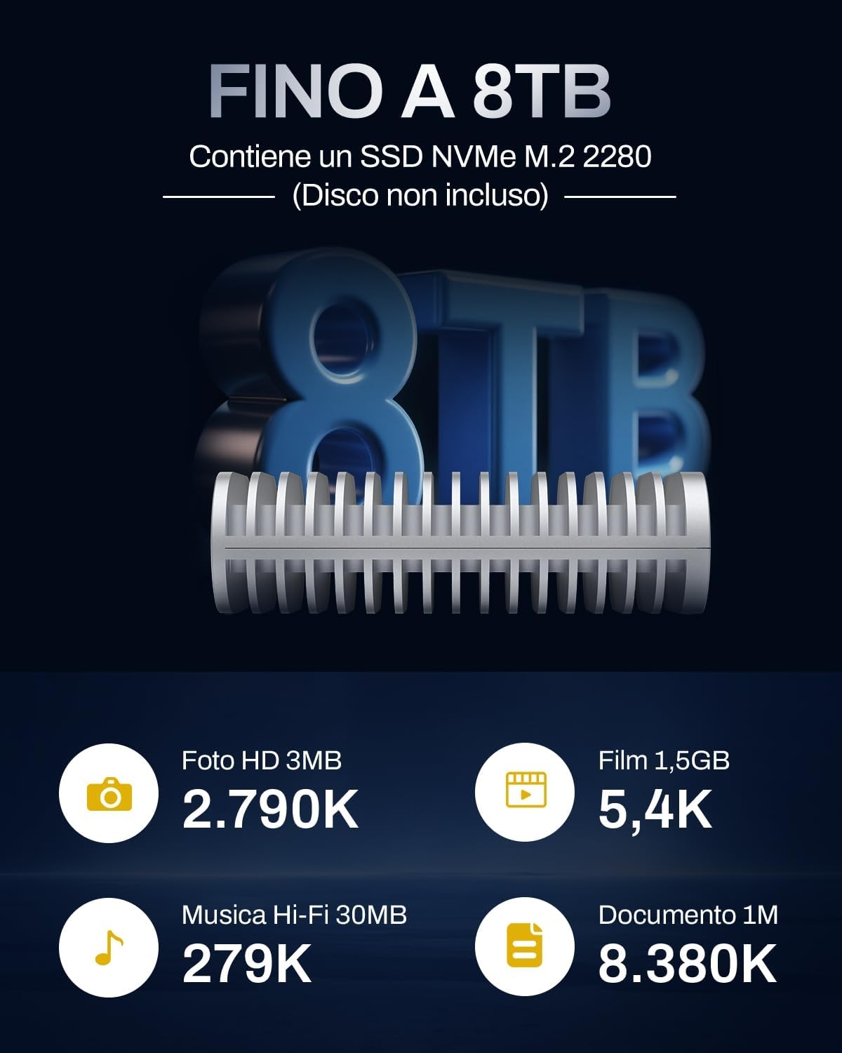 TERRAMASTER D1 SSD Plus 40Gbps M.2 NVMe SSD Enclosure - Alluminio M.2 Enclosure USB Type-C, Compatibile con USB 4/3.2/3.1/3.0/2.0, Thunderbolt 5/4/3, App Mobile per il Backup dei Dati (Diskless)