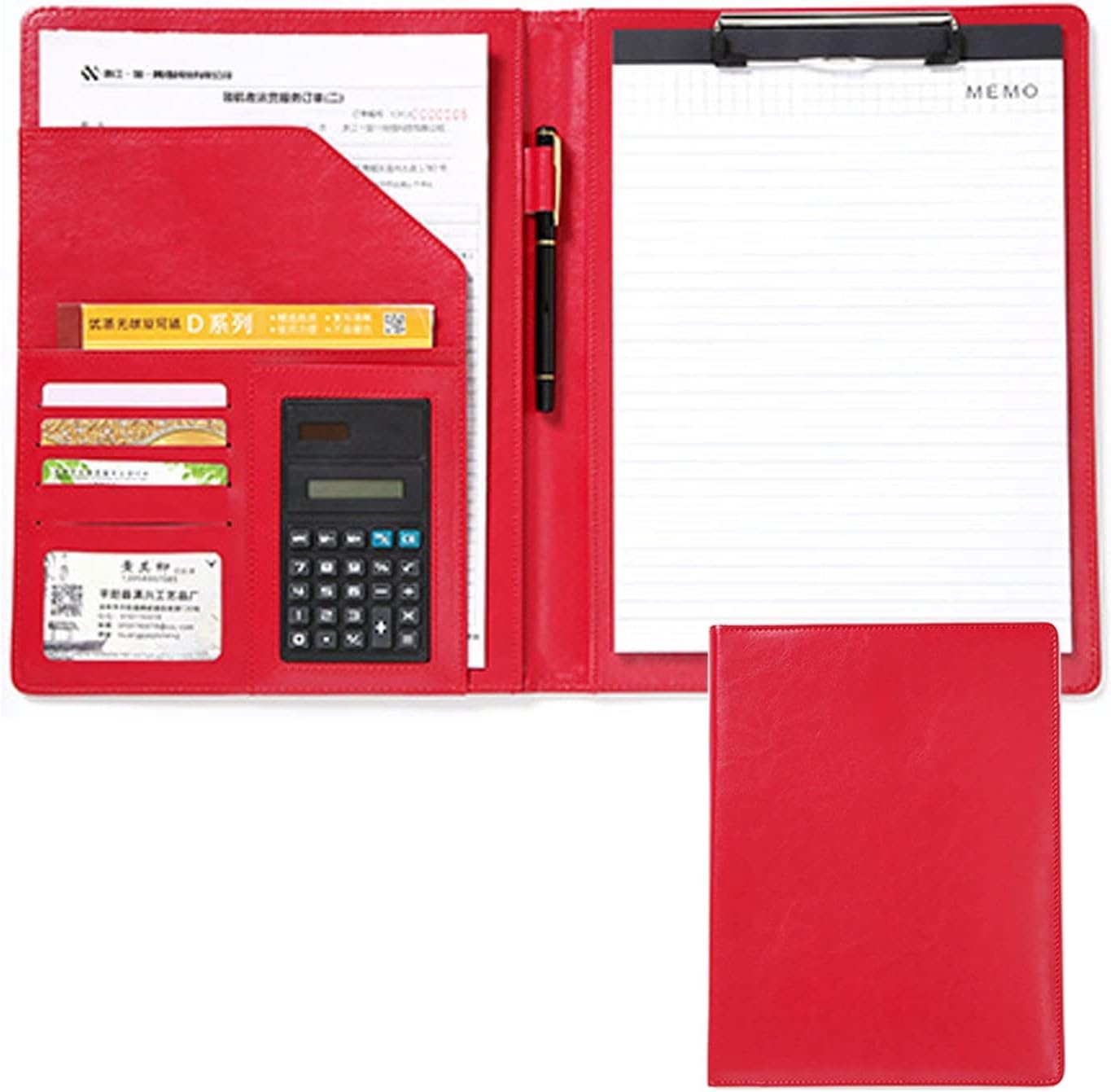 VHJdtE Folder, Writing Pad Business PU with Calculator Faux Leather Storage Clipboard for Conference Documents Work(Rood)