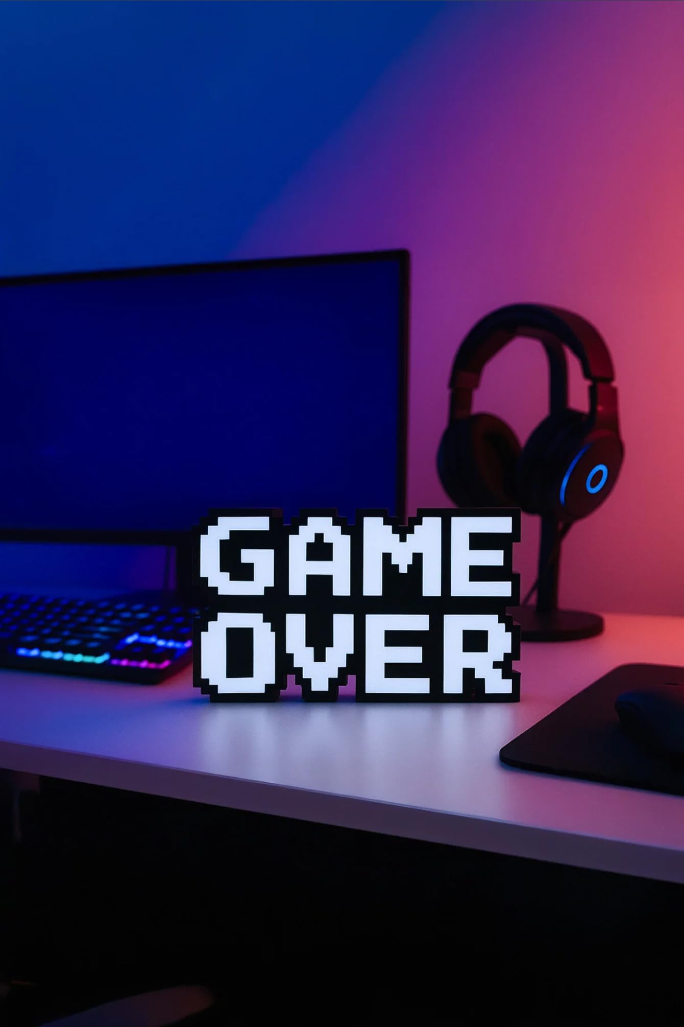 Retro "Game Over" 8-Bit Kabartmalı Dekoratif Obje - Masaüstü ve Duvar Süsü - Oyuncu Odası Dekorasyonu, Gaming Setup Aksesuarı, Gamer Hediyesi (Siyah-Beyaz)