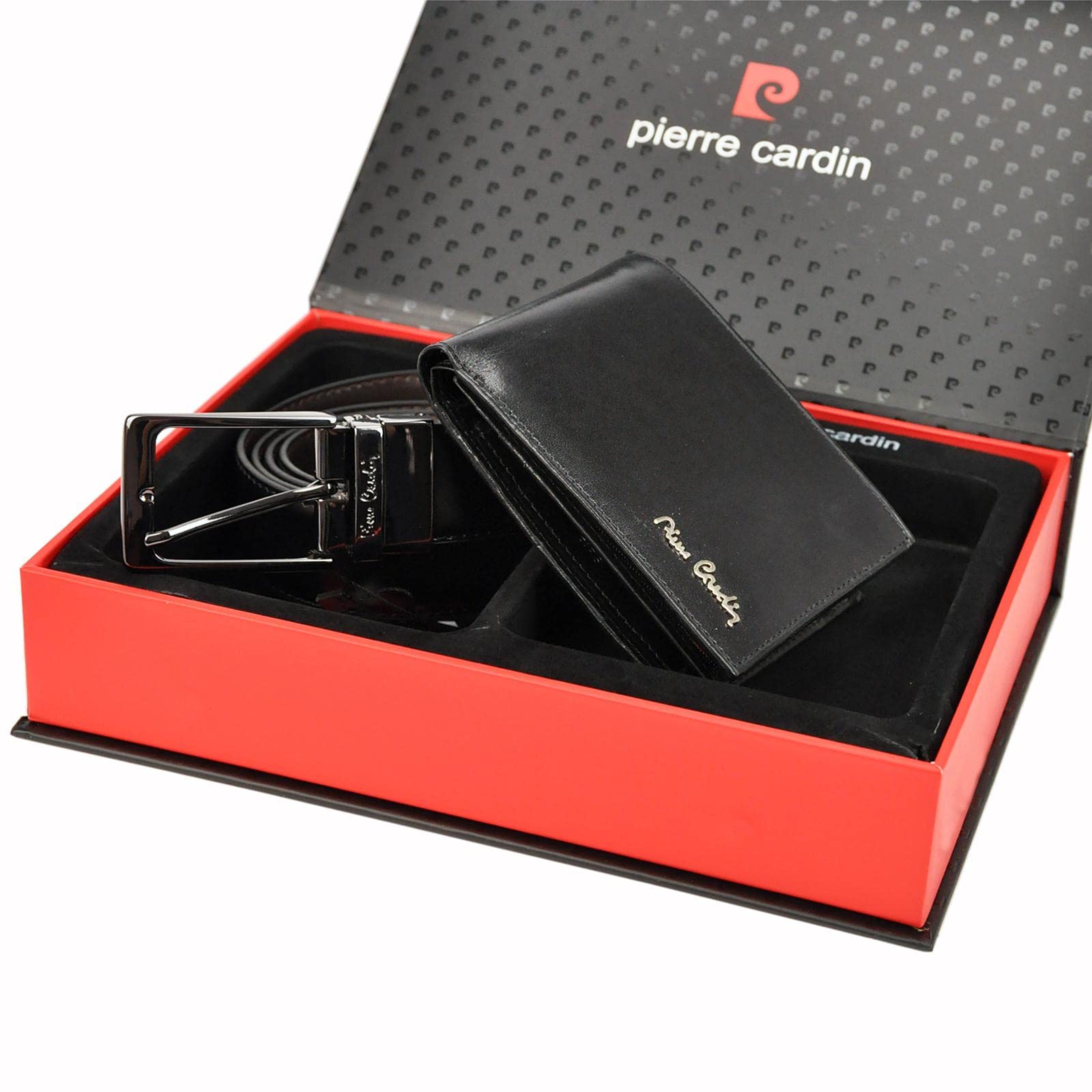 Pierre Cardin Set regalo da uomo portafoglio e cintura elegante realizzato in 100% pelle naturale minimalista elegante elegante elegante Natale anniversario compleanno in una scatola cintura