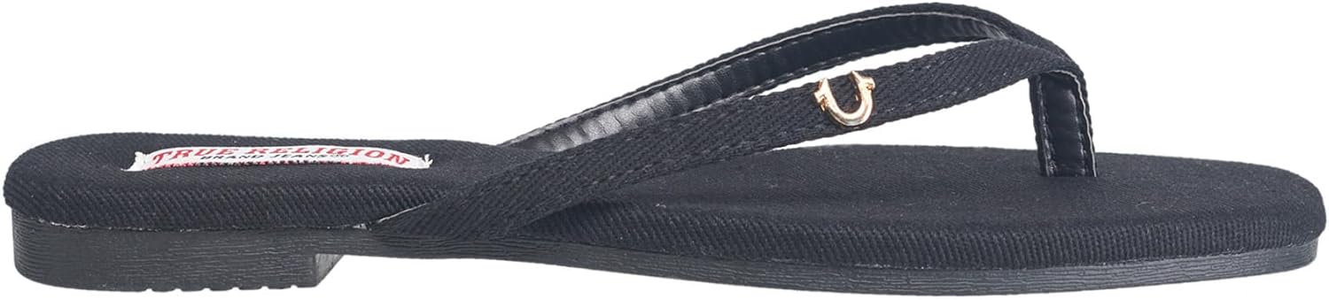 True Religion Women’s Minimalist Flip Flop Sandals – Sleek Style with Gold Logo Charm