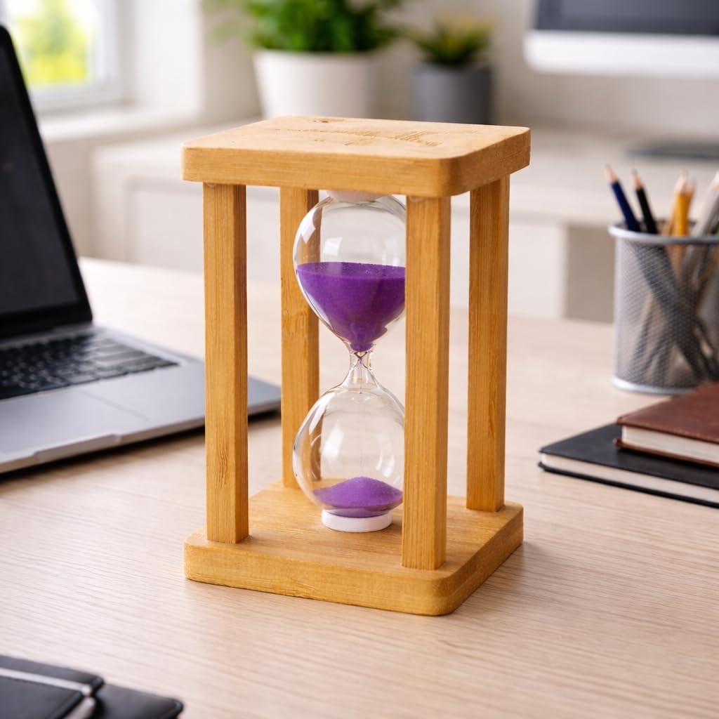 Market99 MDF Hour Glass Decorative Sand Timer | Purple Sand Clock for Home, Office, and Study Desk | Antique Showpiece for Tea Brewing, Exercise, Meditation & Tabletop Decoration Accessories-image-34