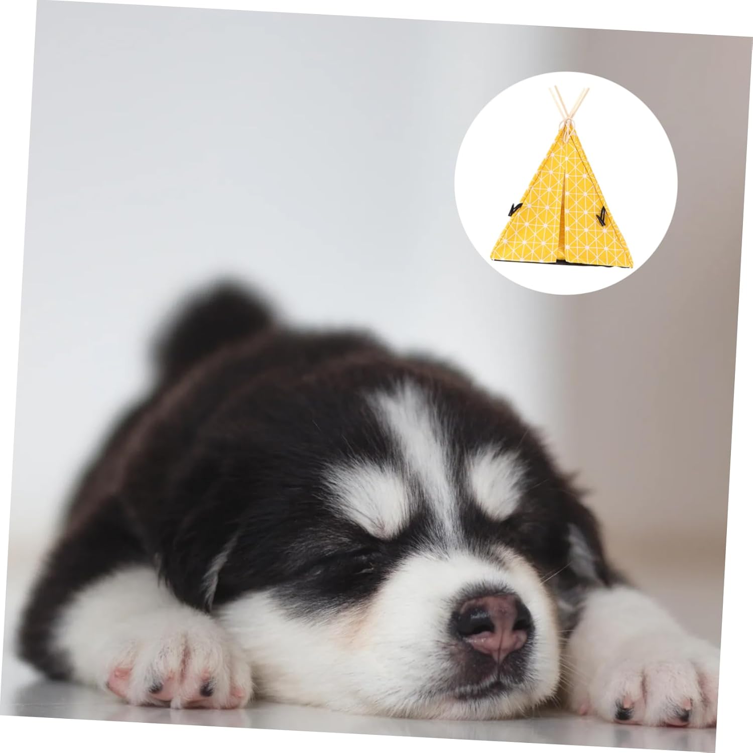 1pc Detachable Triangle Pet Tent House for Cats and Small Dogs Canvas Design Comfortable Warm Bed Removable Cover for Indoor Outdoor Use Yellow Checkered